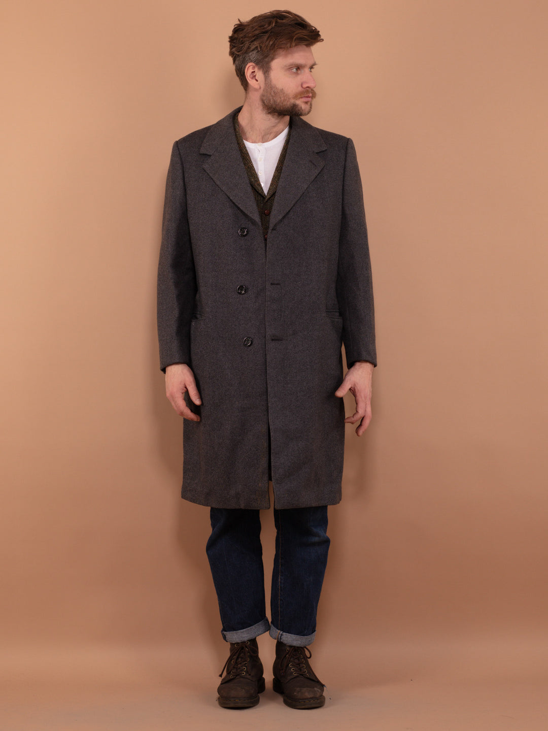 Vintage 70's Men Pure New Wool Coat in Gray - NorthernGrip