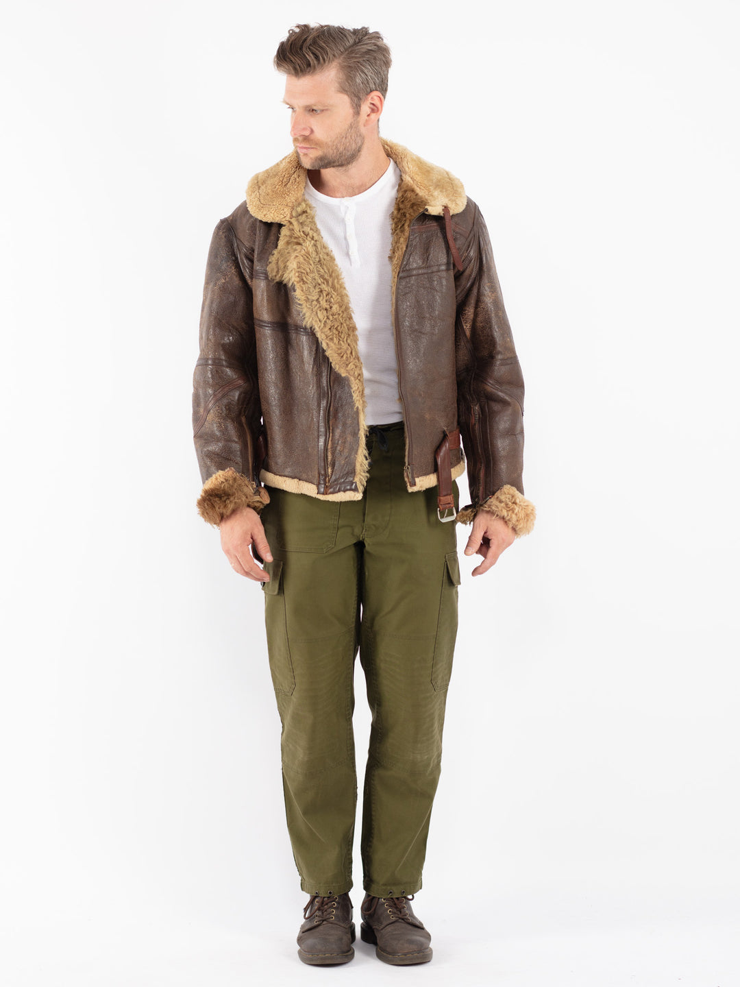 Vintage 70's Men Shearling Jacket in Brown