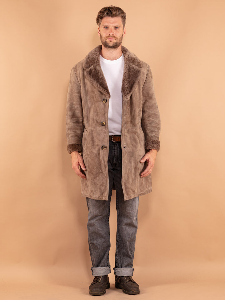 Vintage 70's Men Sheepskin Coat in Beige