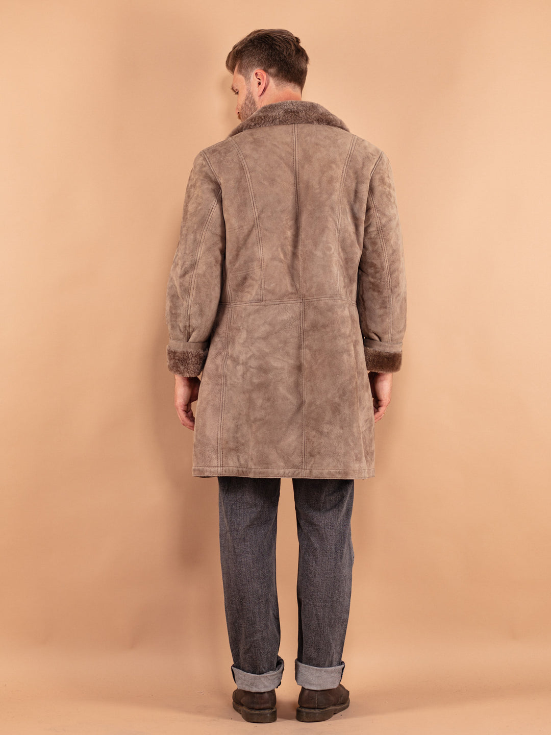Vintage 70's Men Sheepskin Coat in Beige