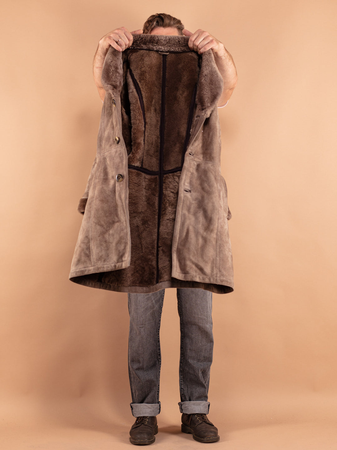Vintage 70's Men Sheepskin Coat in Beige