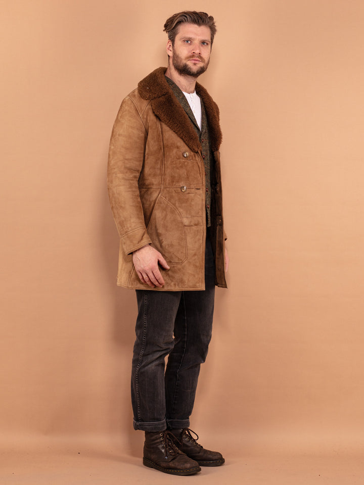 Vintage 70's Men Sheepskin Coat in Beige - NorthernGrip