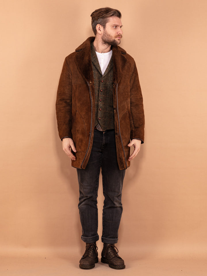 Vintage 70's Men Sheepskin Coat in Brown - NorthernGrip