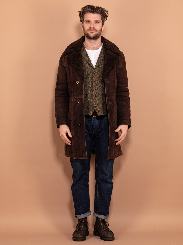 Vintage 70's Men Sheepskin Coat in Brown - NorthernGrip