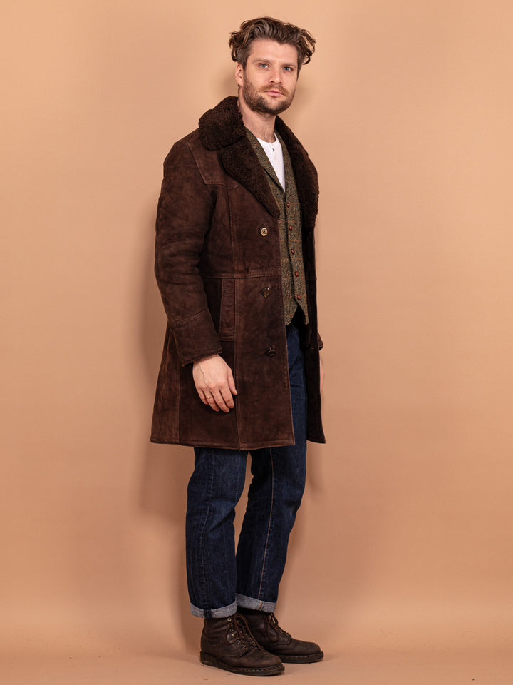 Vintage 70's Men Sheepskin Coat in Brown - NorthernGrip
