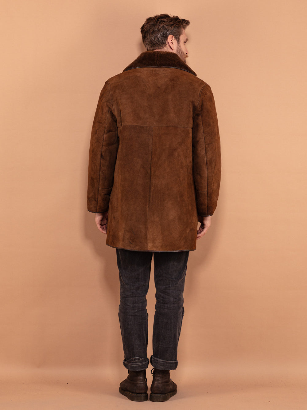 Vintage 70's Men Sheepskin Coat in Brown - NorthernGrip