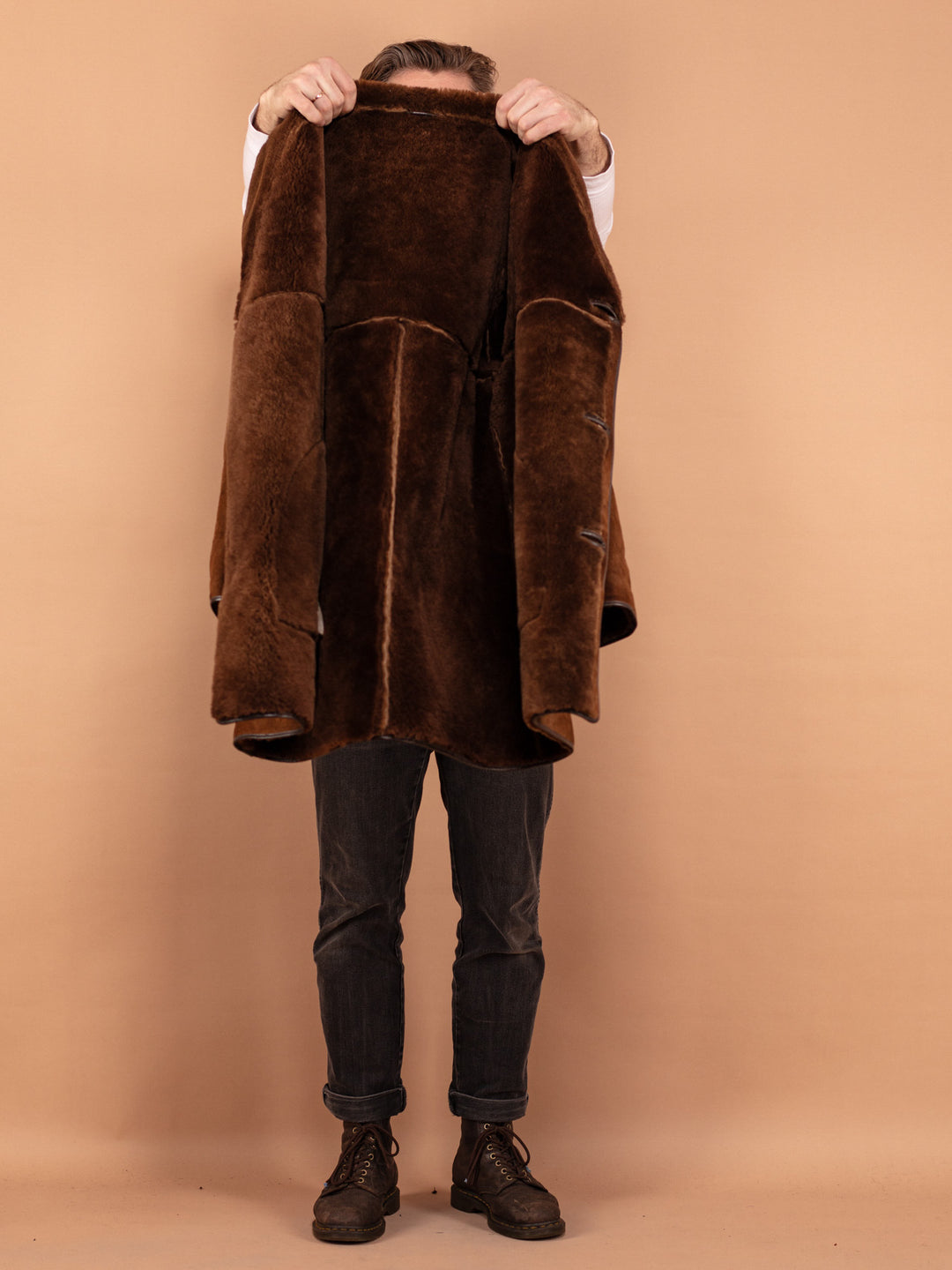 Vintage 70's Men Sheepskin Coat in Brown - NorthernGrip