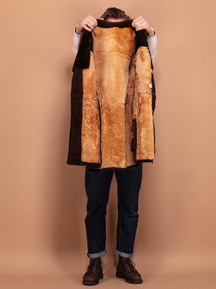 Vintage 70's Men Sheepskin Coat in Brown - NorthernGrip