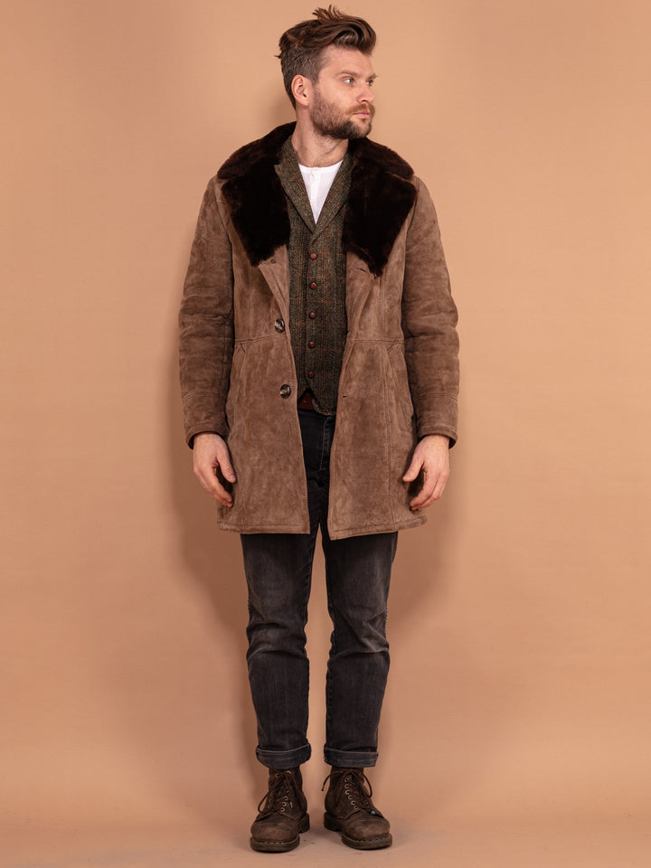 Vintage 70's Men Sheepskin Coat in Brown - NorthernGrip