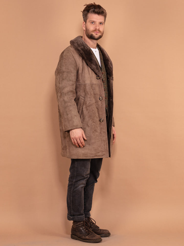 Vintage 70's Men Sheepskin Coat in Beige - NorthernGrip