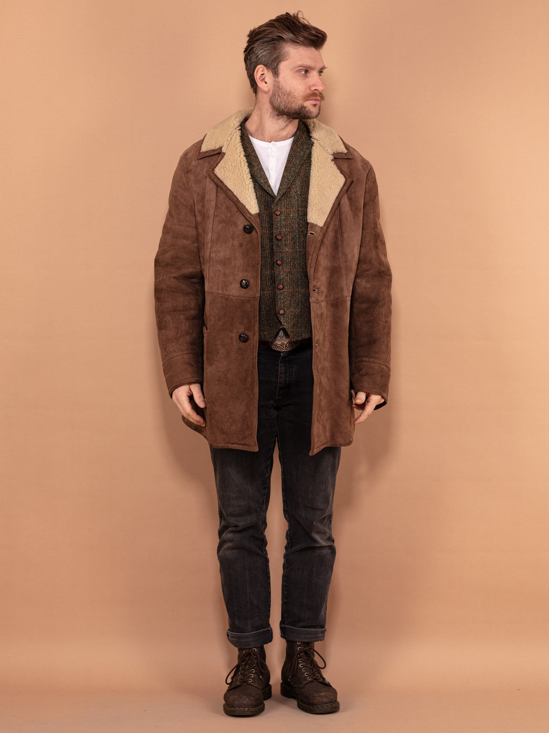 Vintage 70's Men Sheepskin Coat in Light Brown - NorthernGrip
