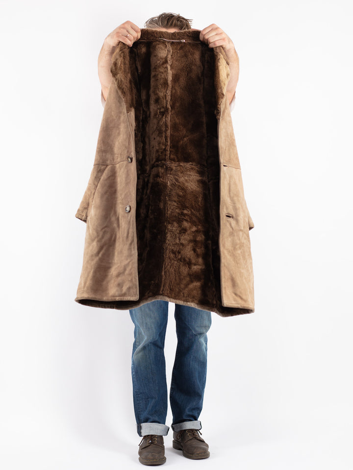 Vintage Men Sheepskin Coat in Beige