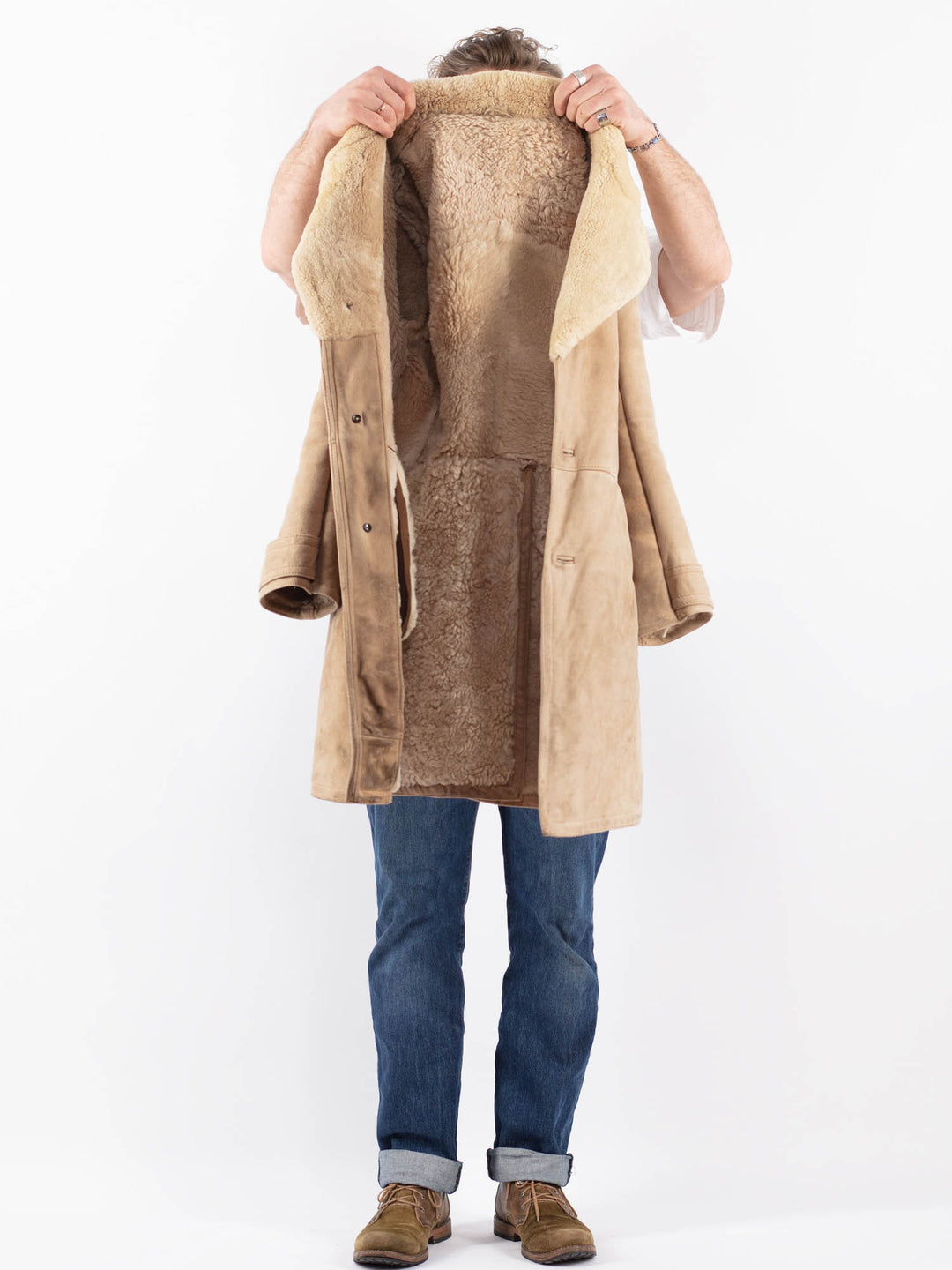 Vintage 70's Men Sheepskin Coat in BeigeZ1507