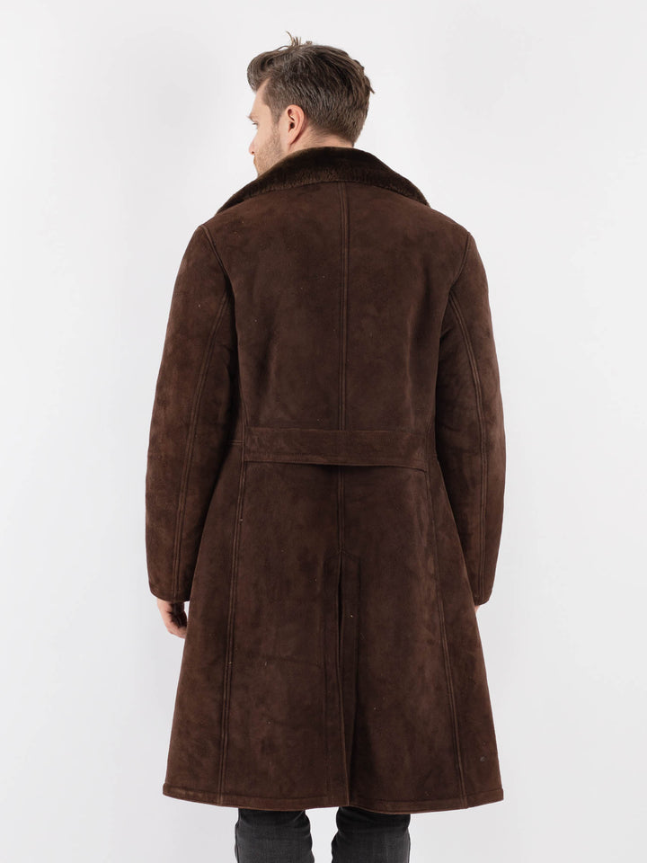 Vintage 70's Men Sheepskin Shearling Coat in Brown - NorthernGrip