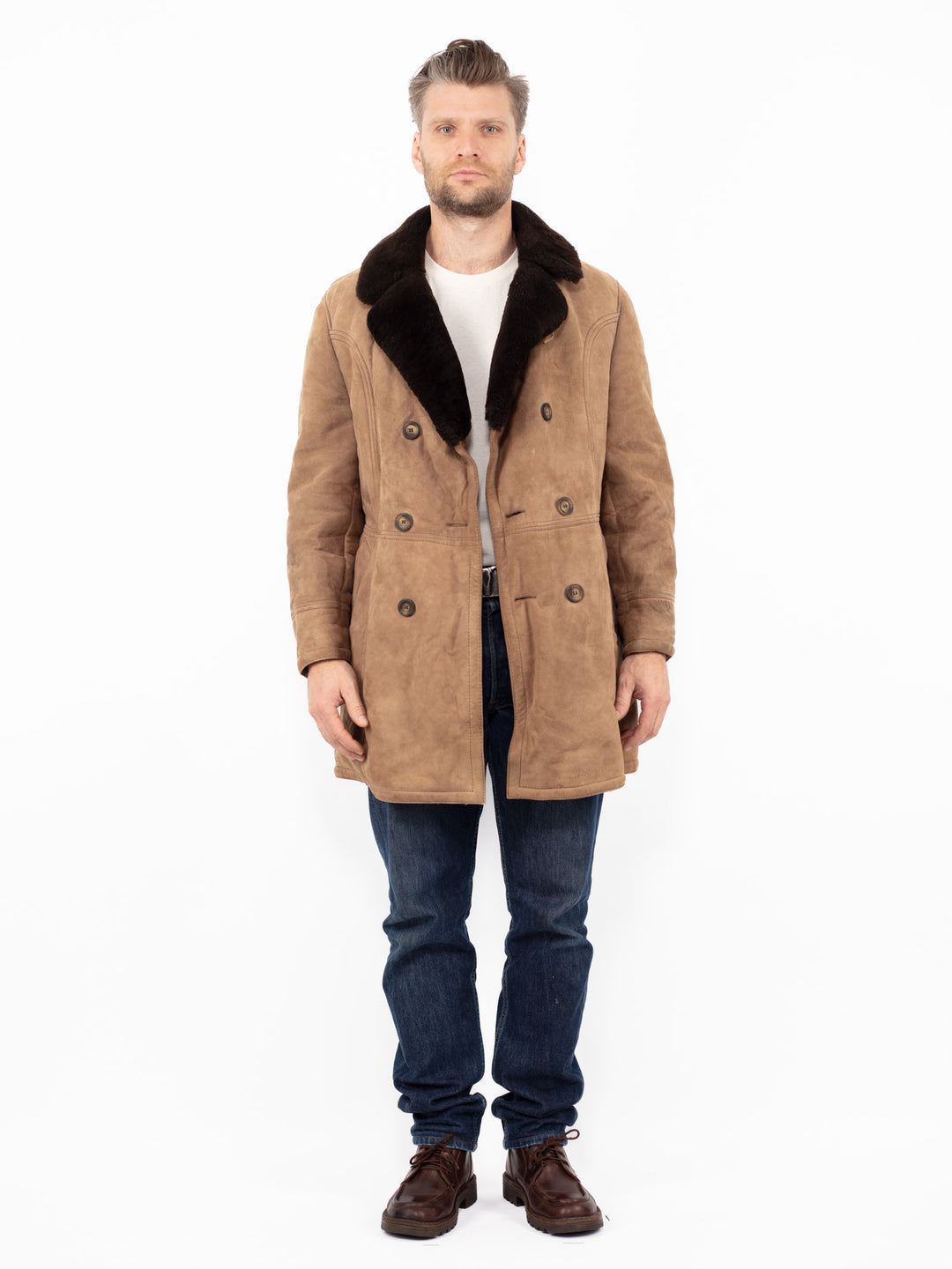 Vintage 70's Men Sheepskin Coat in BeigeZ2543