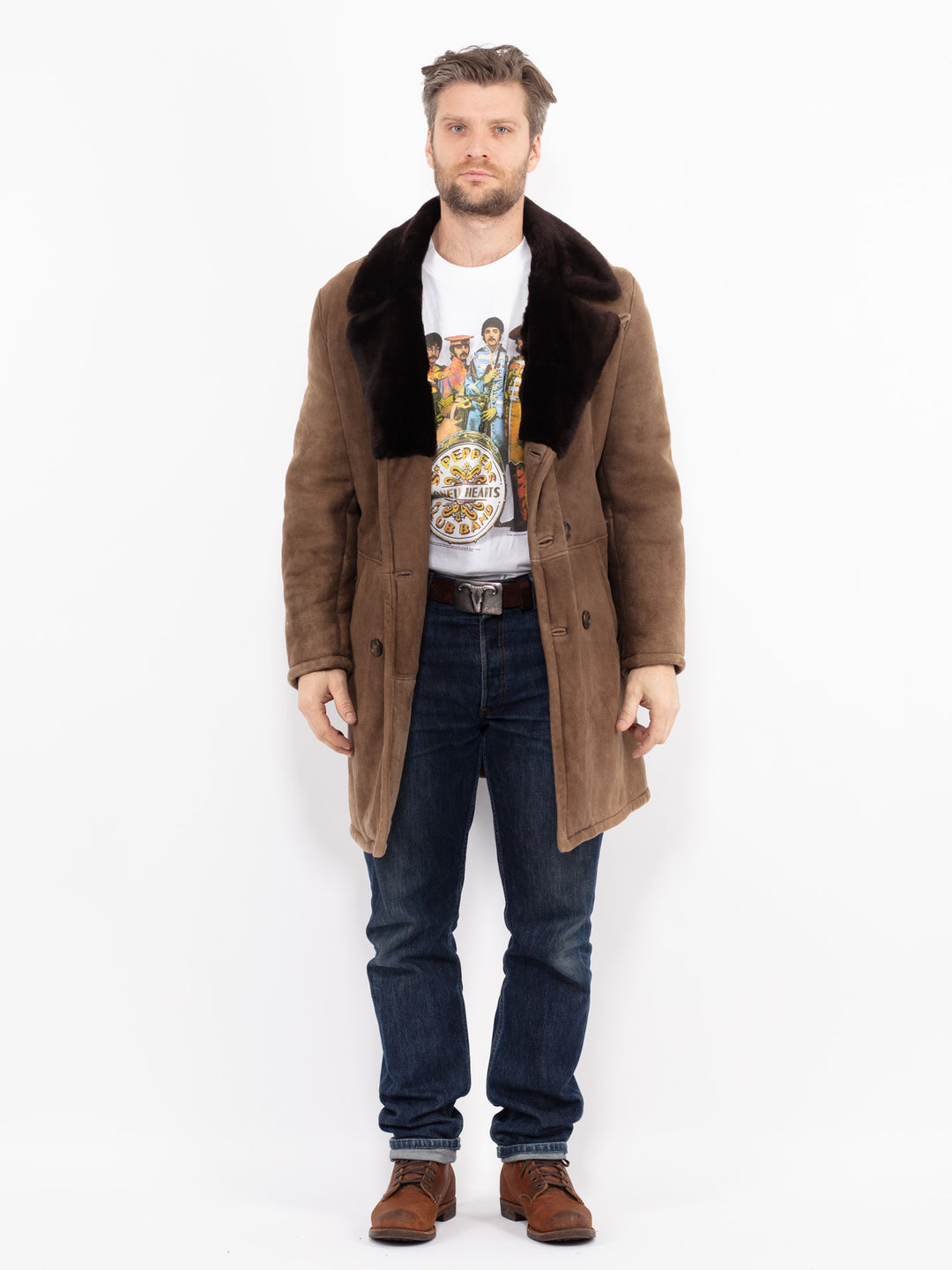 Vintage 70's Men Sheepskin Coat in BrownZ2648