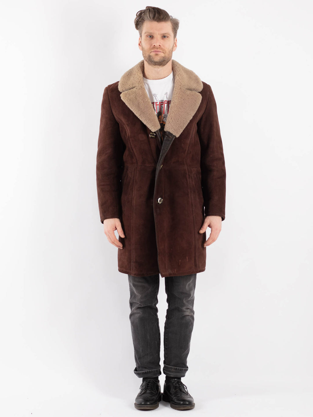 Vintage 70's Men Sheepskin Coat in BrownZ420