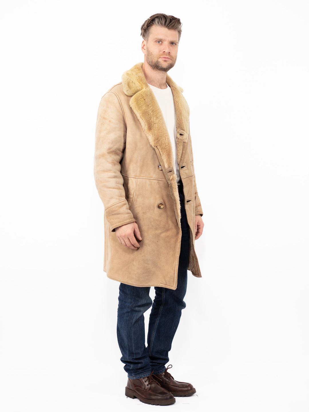 Vintage 70's Men Sheepskin Coat in BeigeZ2548