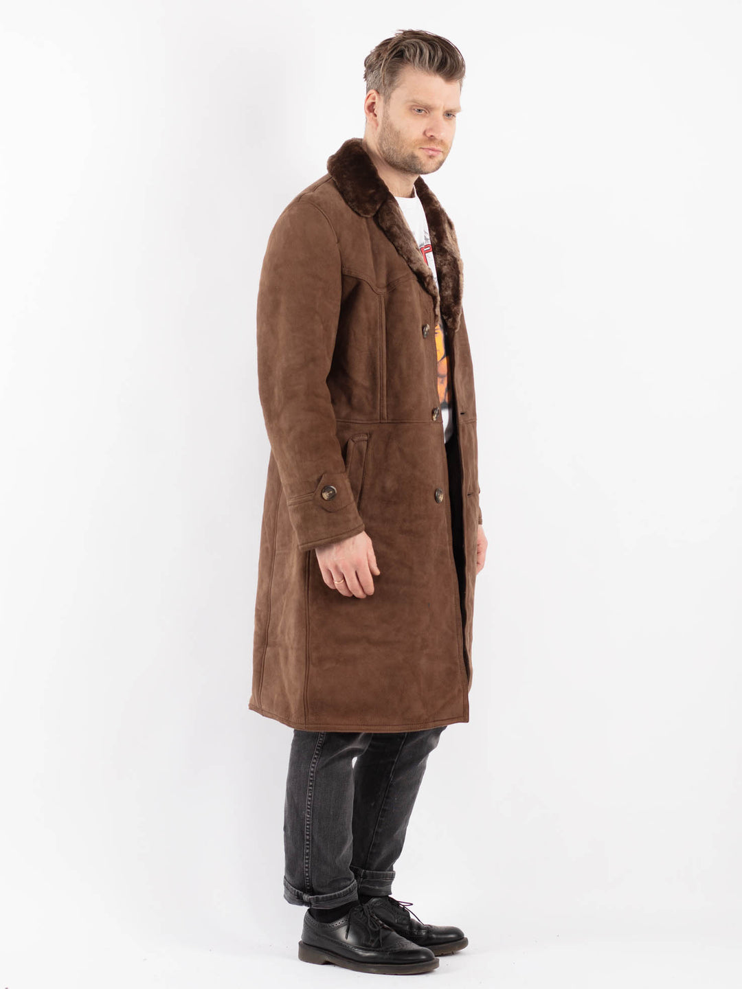Vintage 70's Men Sheepskin Coat in Brown