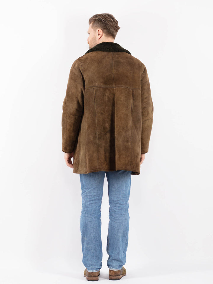 Vintage 70's Men Sheepskin Coat in Green