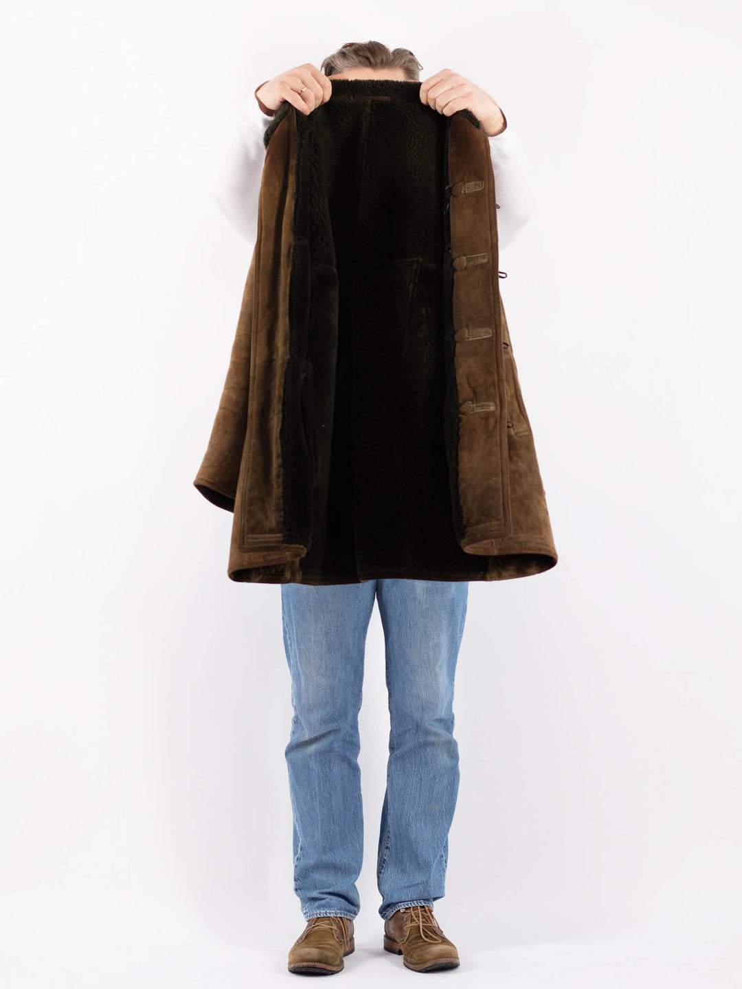 Vintage 70's Men Sheepskin Coat in Green