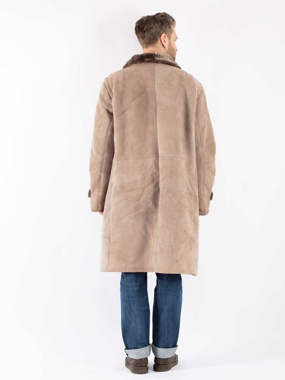 Vintage 70's Men Sheepskin Coat in Beige