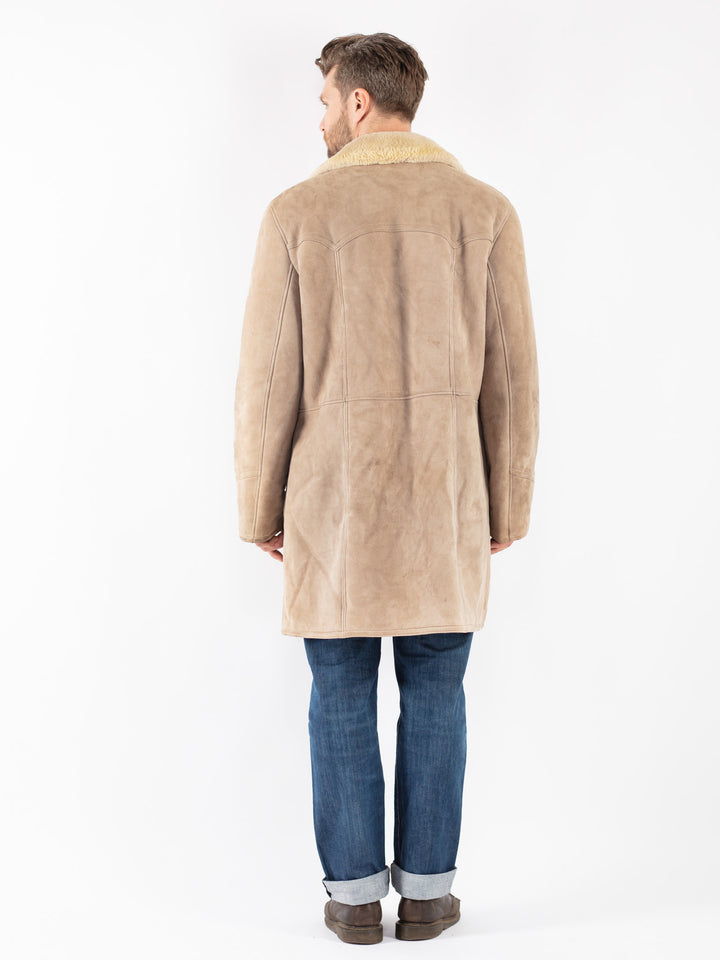 Vintage 70's Men Sheepskin Coat in Beige