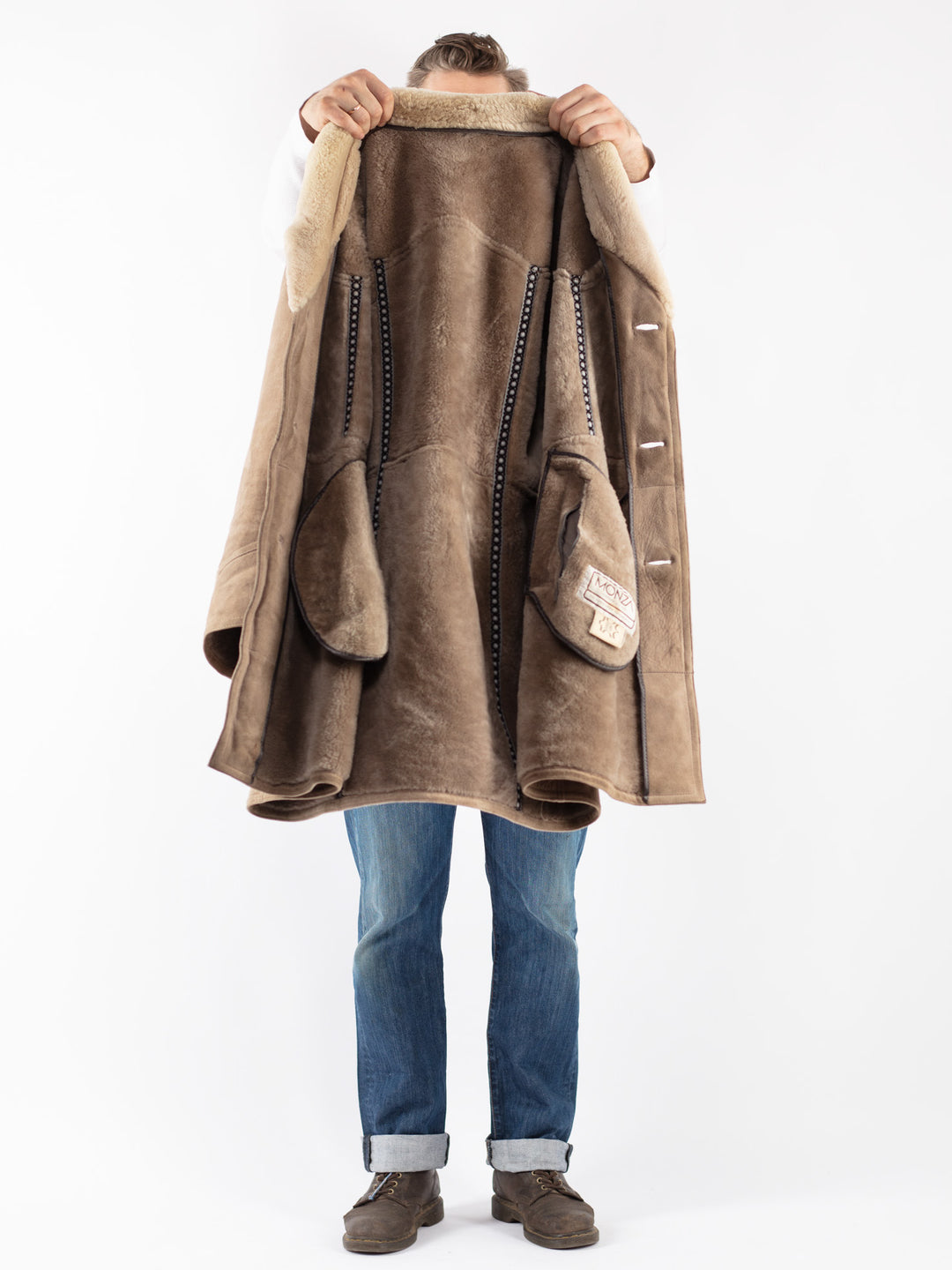 Vintage 70's Men Sheepskin Coat in Beige