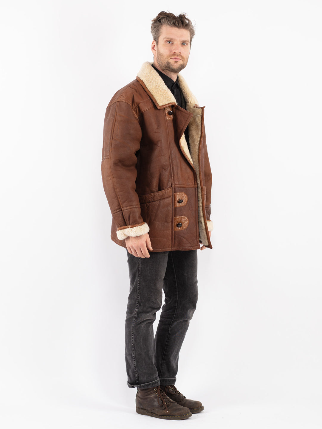 Vintage 70's Men Sheepskin Coat in Brown
