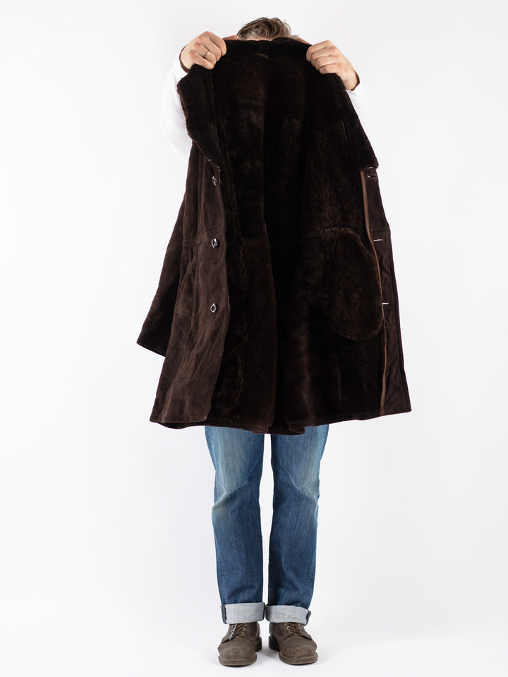 Vintage 70's Men Sheepskin Coat in Brown