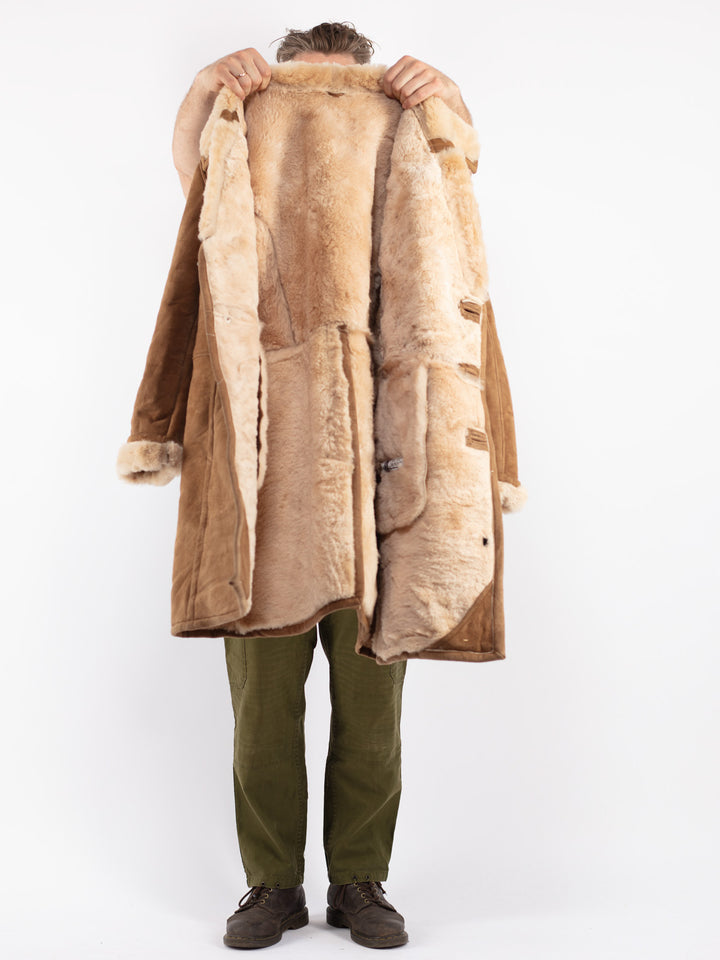 Vintage 70's Men Sheepskin Coat in Beige