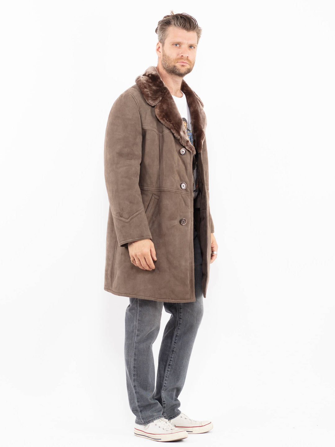 Vintage 70's Men Sheepskin Coat in BeigeZ1938