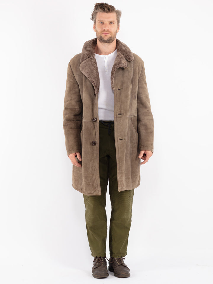 Vintage 70's Men Sheepskin Coat in Beige