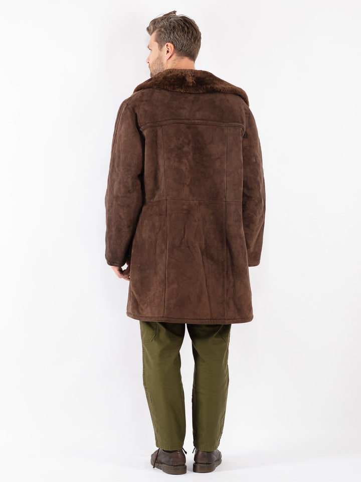 Vintage Men Sheepskin Shearling Coat in Brown