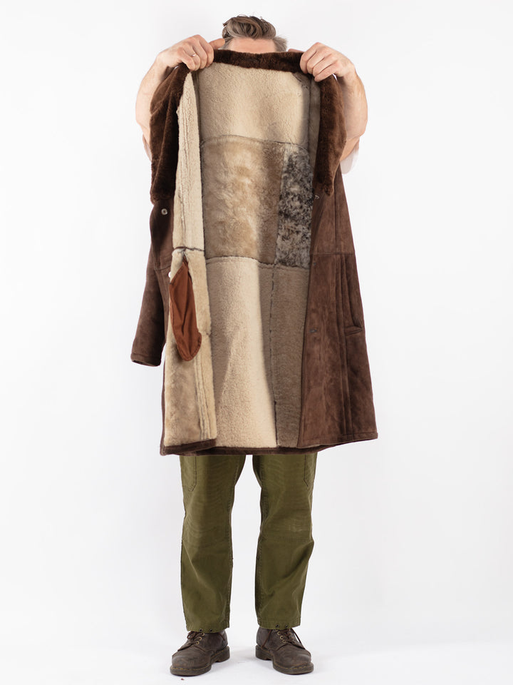 Vintage Men Sheepskin Shearling Coat in Brown