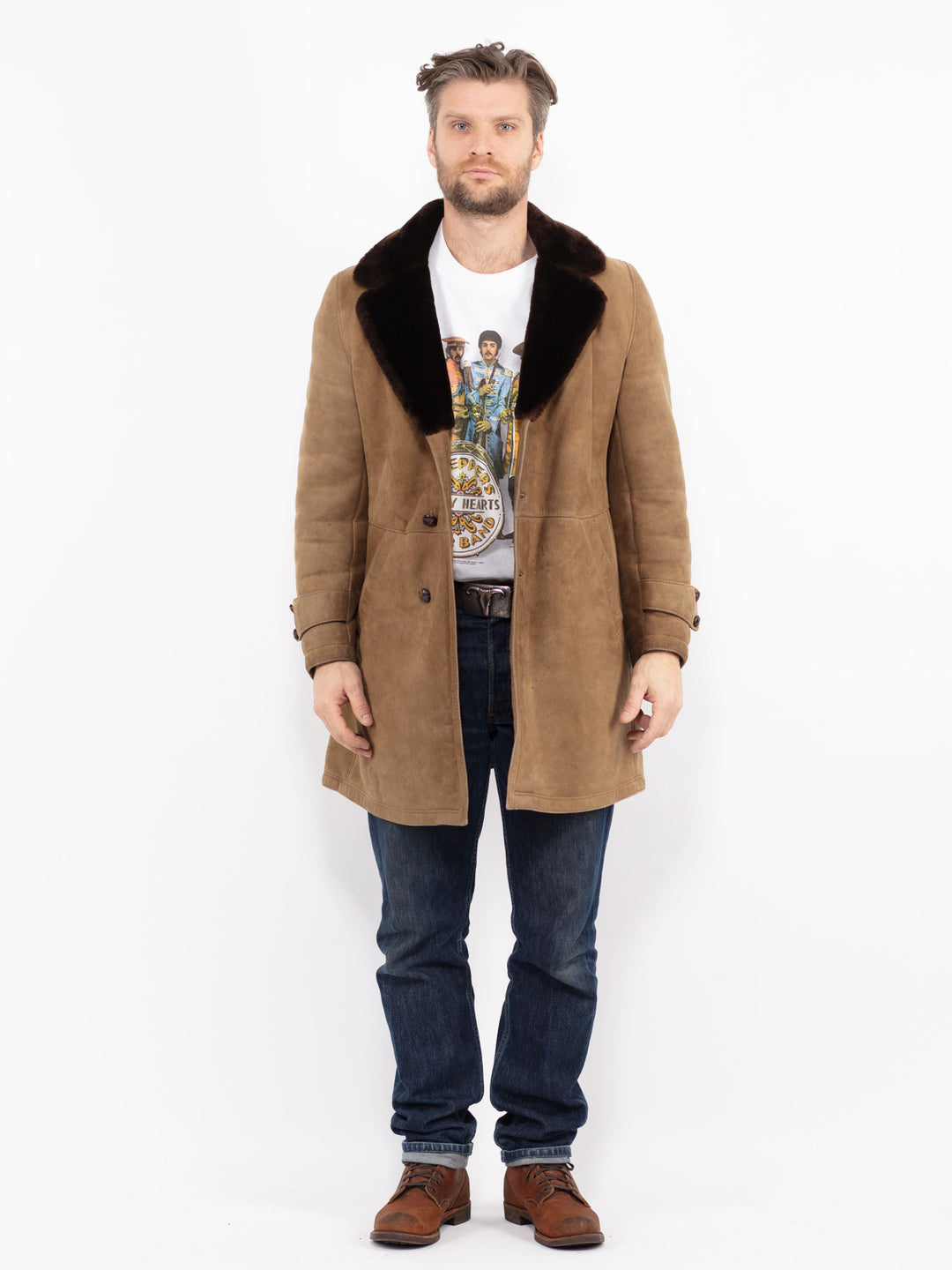 Vintage 70's Men Sheepskin Coat in BeigeZ2676