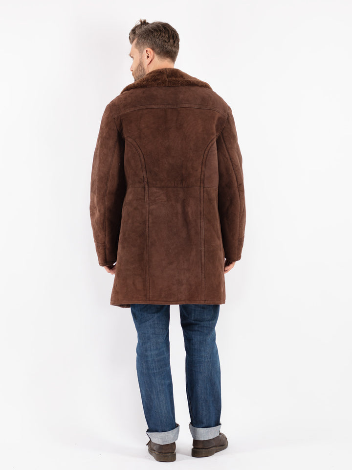 Vintage Men Sheepskin Shearling Coat in Brown