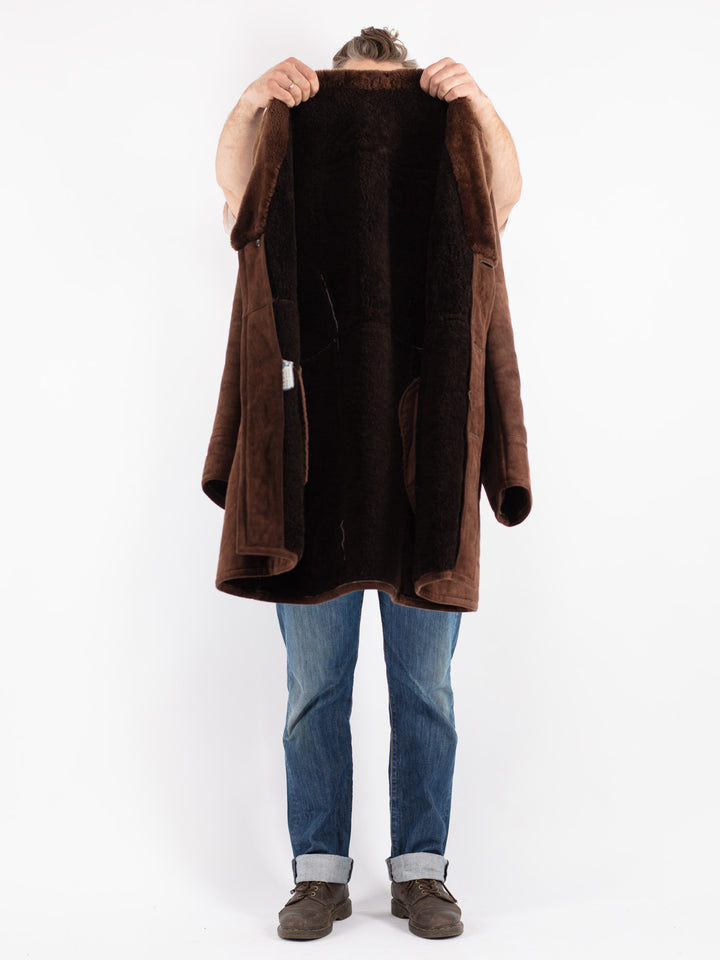 Vintage Men Sheepskin Shearling Coat in Brown