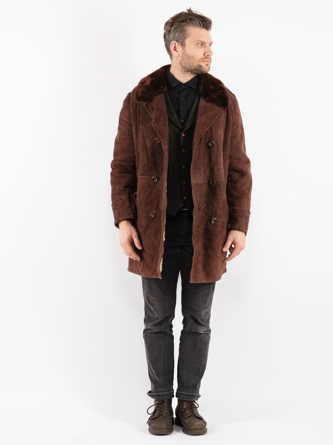 Vintage 70's Men Sheepskin Coat in Brown