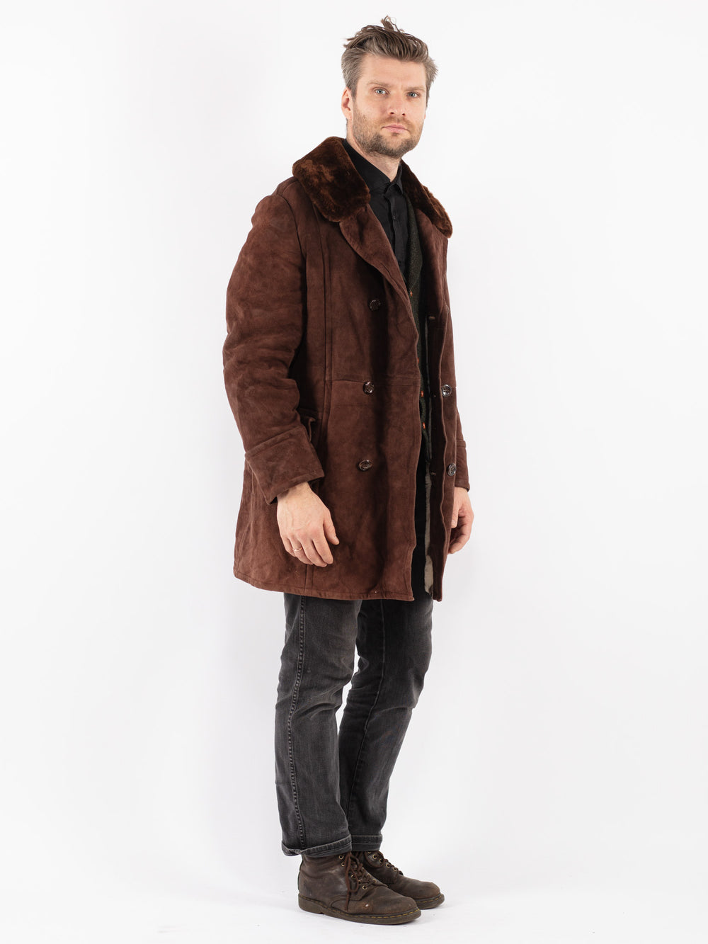 Vintage 70's Men Sheepskin Coat in Brown