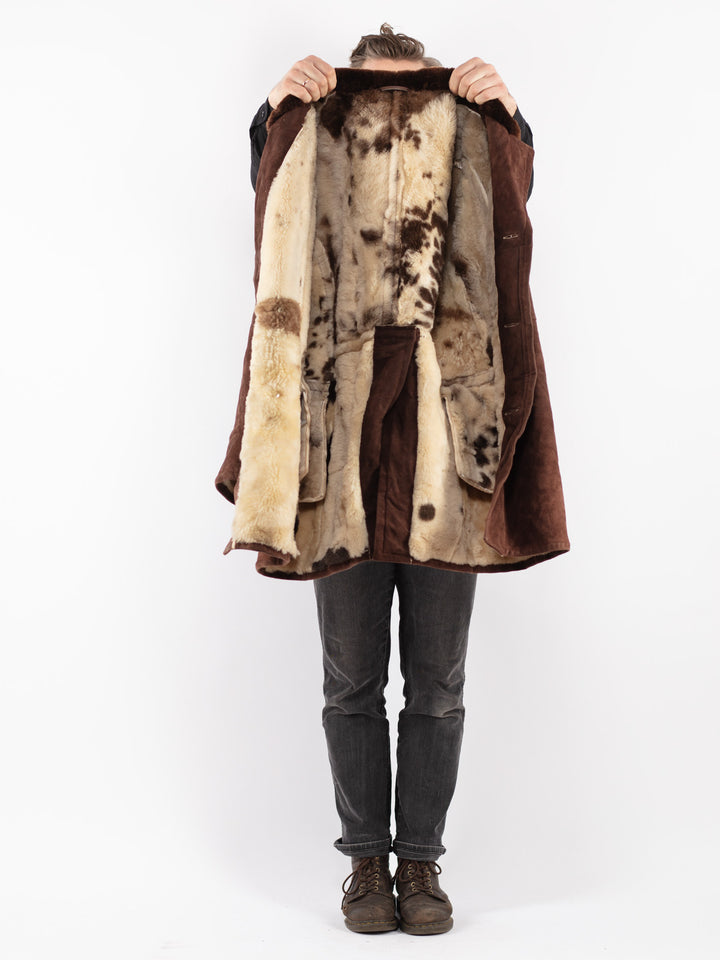Vintage 70's Men Sheepskin Coat in Brown