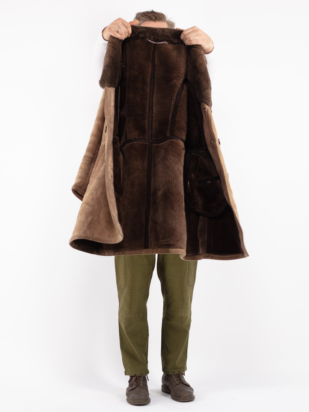 Vintage 70's Men Sheepskin Coat in Beige