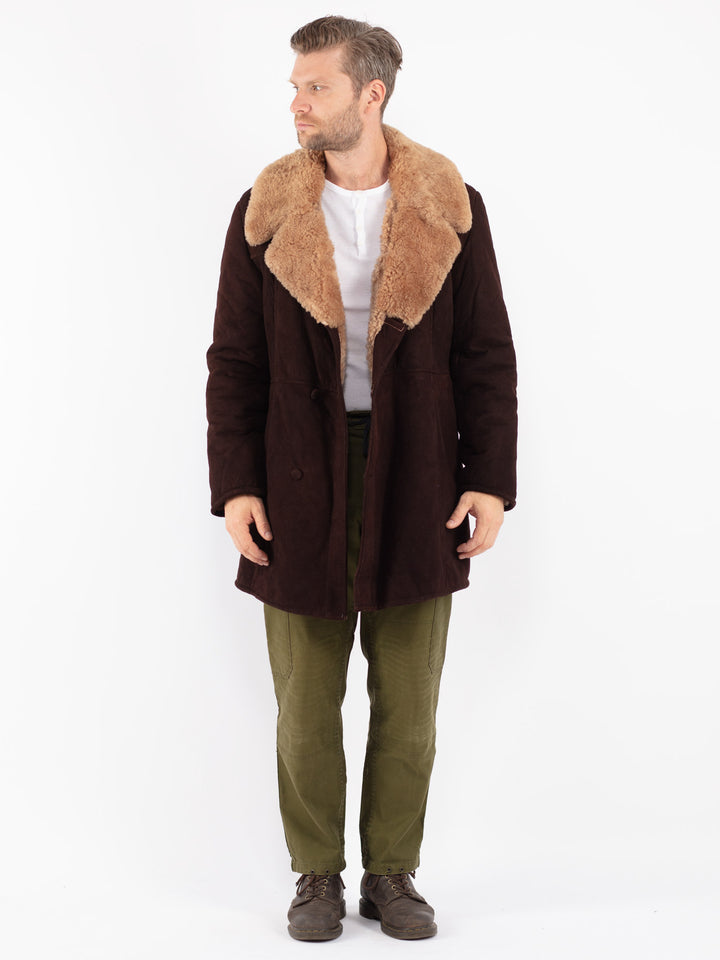 Vintage 70's Men Sheepskin Shearling Coat in Brown