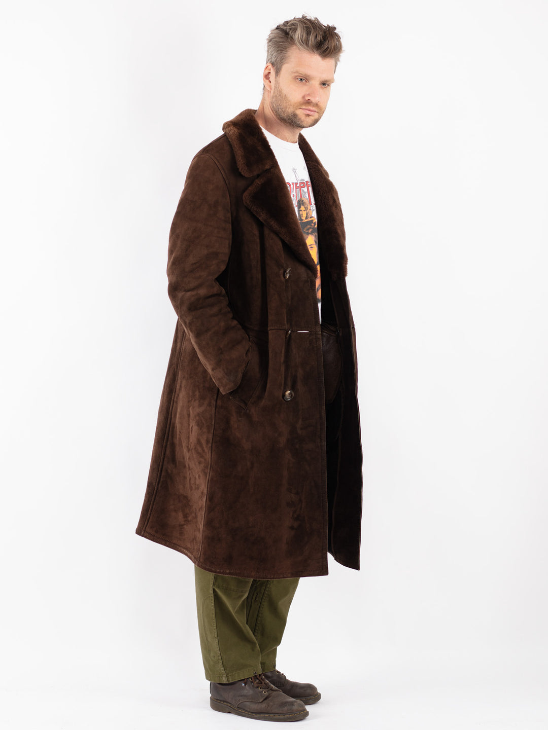 Vintage Men Sheepskin Coat in