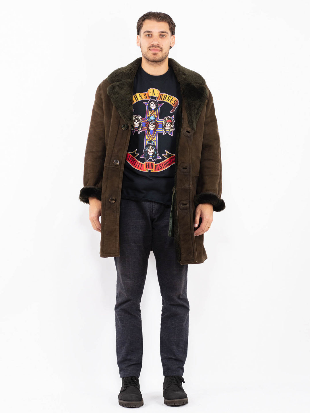 Vintage 70's Men Sheepskin Coat in GreenZ2405