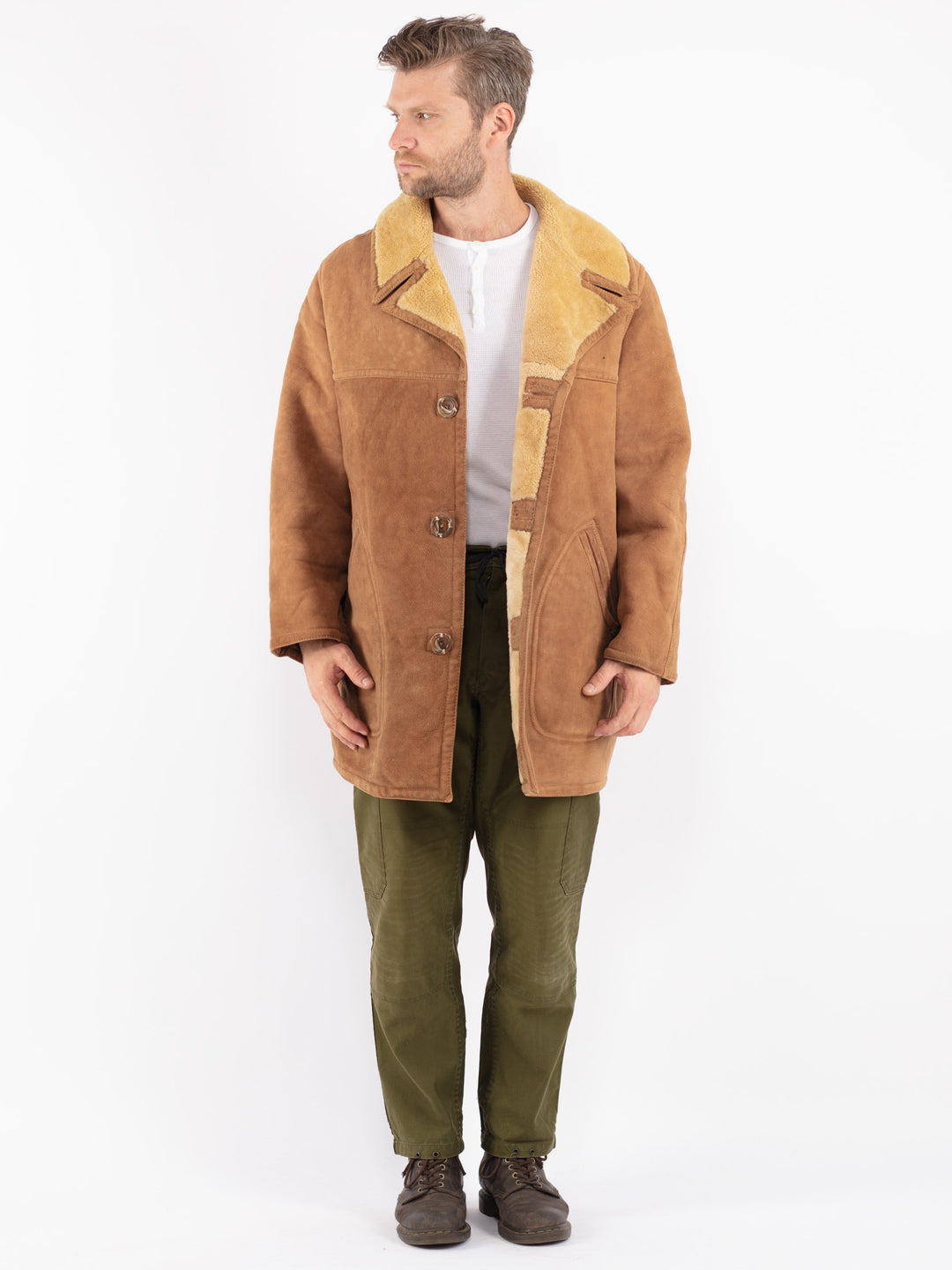 Vintage 70's Men Sheepskin Coat in Brown