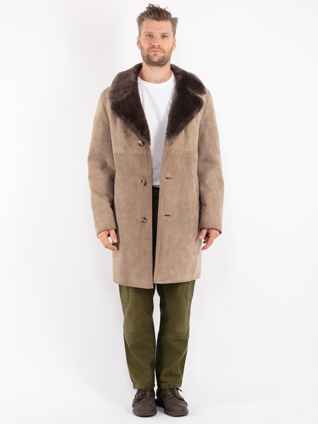 Vintage 70's Men Sheepskin Coat in Beige