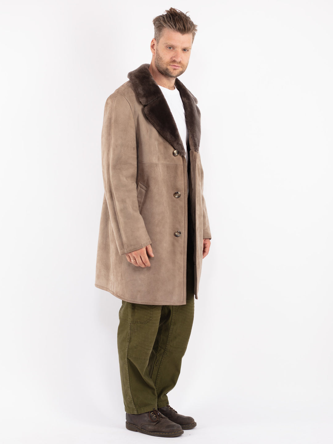 Vintage 70's Men Sheepskin Coat in Beige