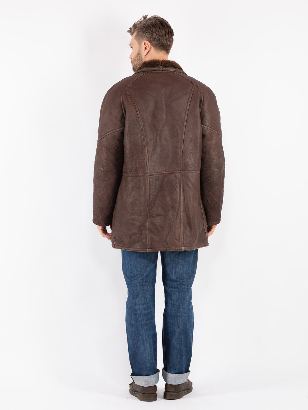 Vintage 90's Men Sheepskin Shearling Coat in Brown