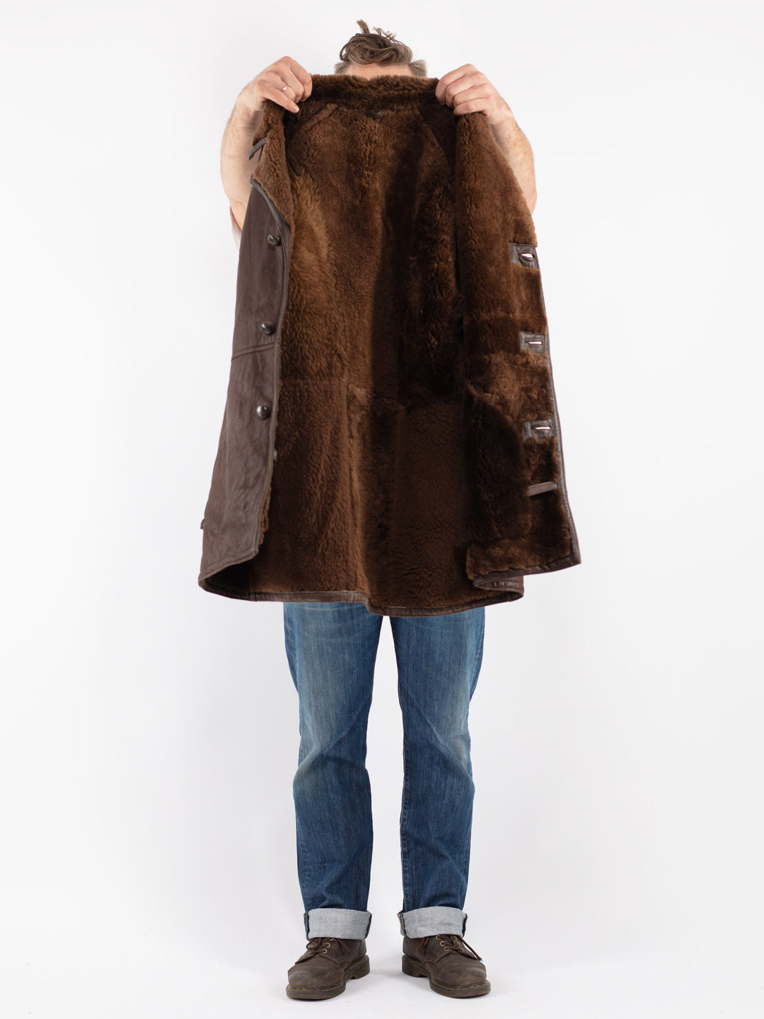 Vintage 90's Men Sheepskin Shearling Coat in Brown